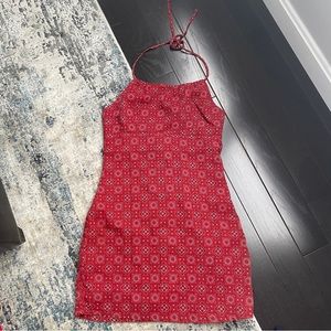 Red halter mini dress